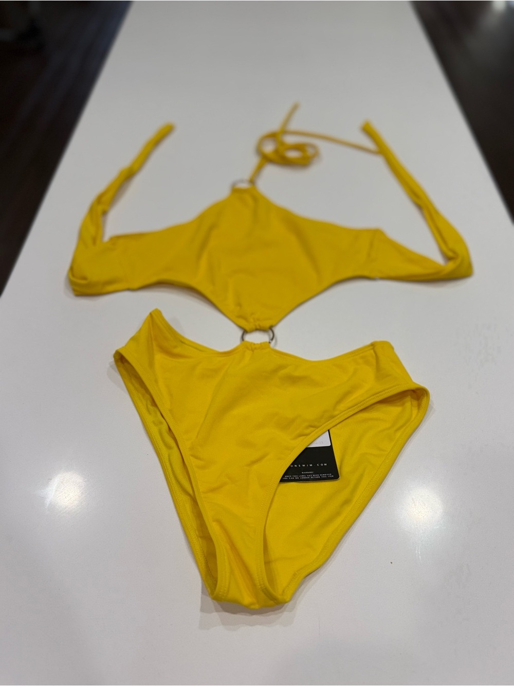 IconSwim Yellow Halter Cutout Ring Bikini Set XS High-Waisted Adjustable Strap - Picture 3 of 5